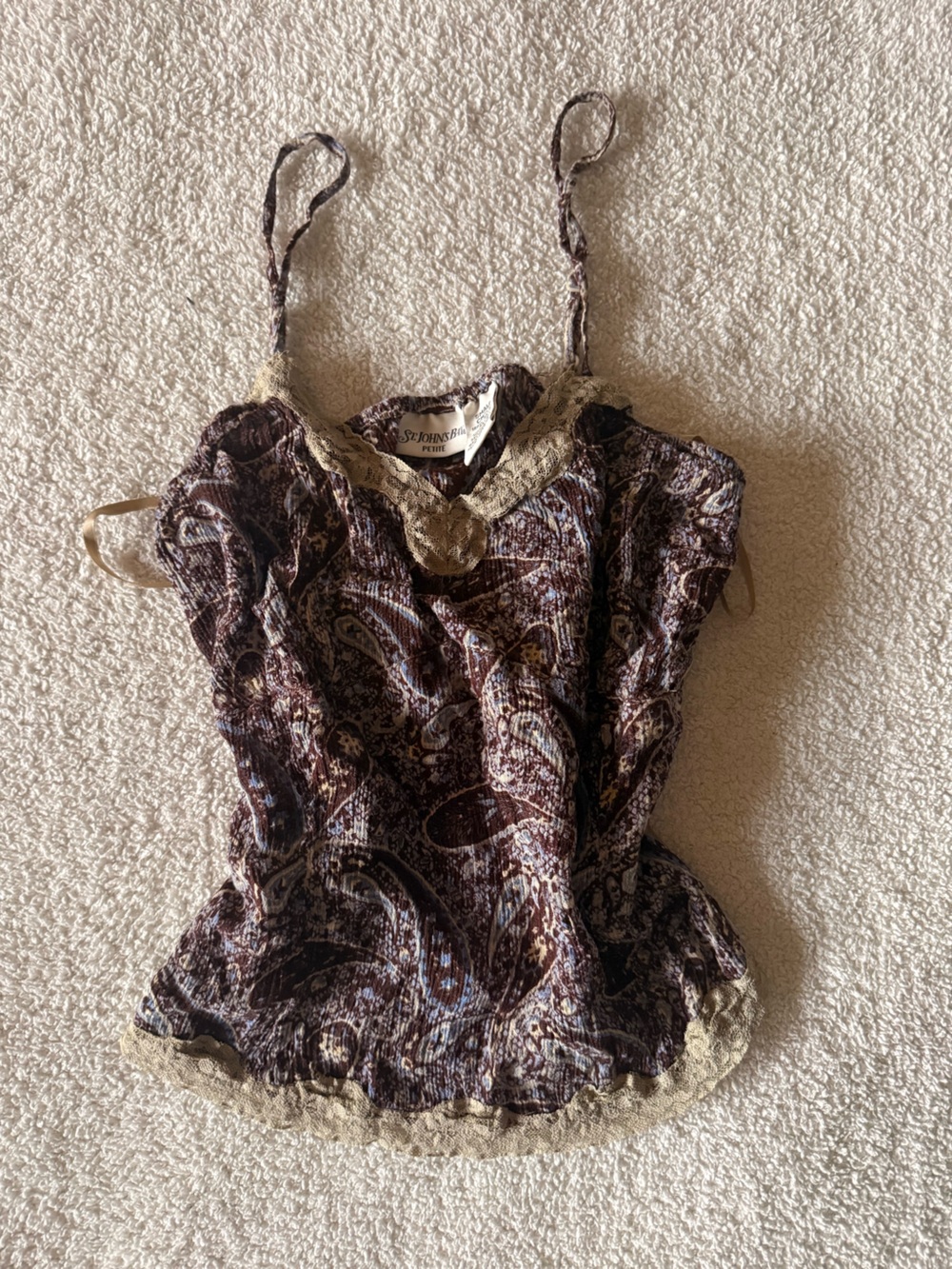 St. John's Bay Brown Paisley Lace-Trim Midi Slip Dress